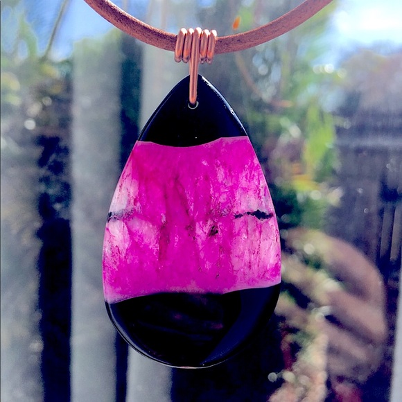 NEW Polished Agate Stone Pendant Copper Wire Wrap 16" Boho Choker Necklace - Picture 8 of 11